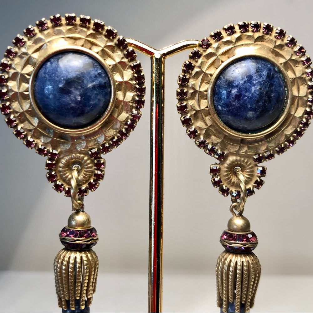 ✔️SOLD ✔️Stunning Sorrelli vintage brass/lapis/amethyst clip on earrings. - Picture 5 of 8